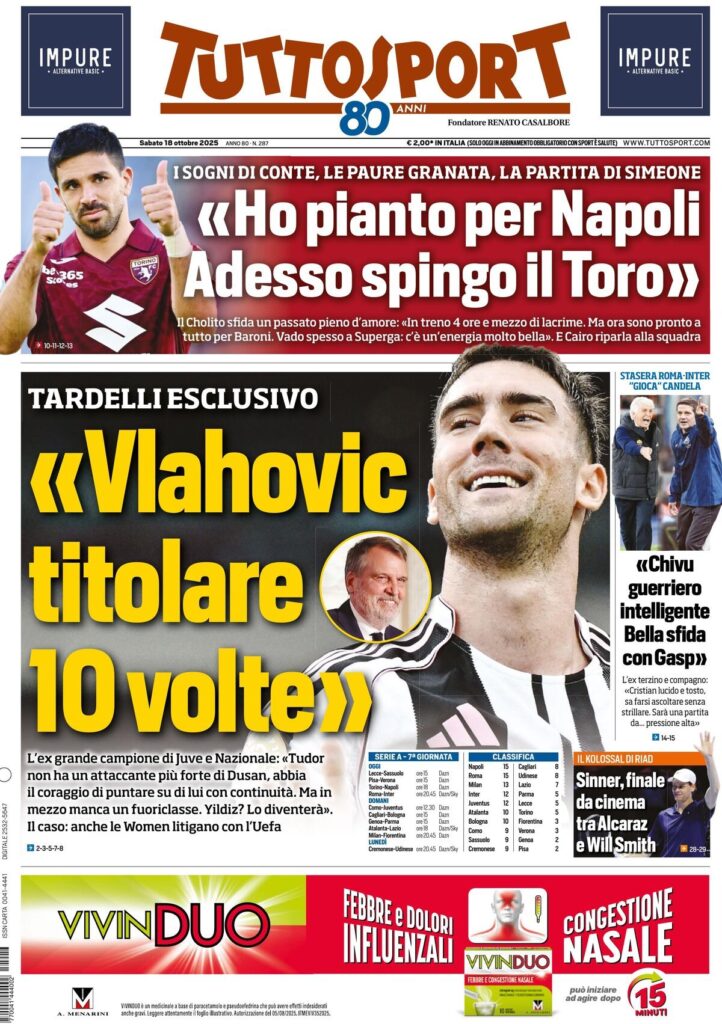 Le prime pagine sportive nazionali - 18 ottobre 2025 23 tuttosport 02120524n