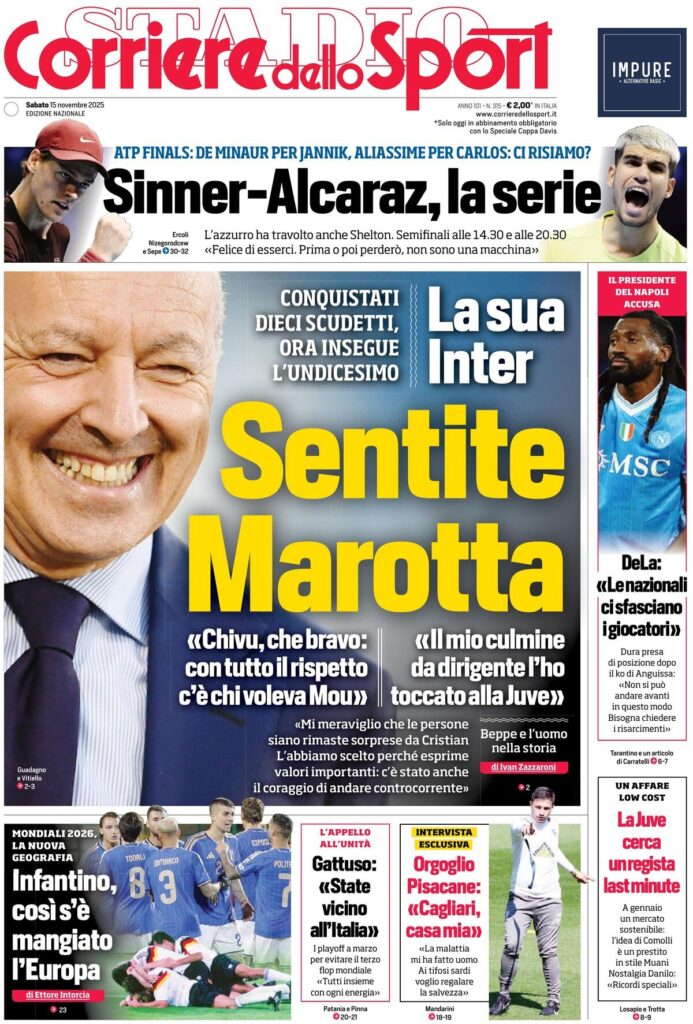Le prime pagine sportive nazionali - 15 novembre 2025 23 corriere dello sport 021208atg