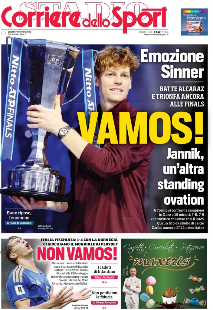 Le prime pagine sportive nazionali - 17 novembre 2025 23 corriere dello sport 0212095kc