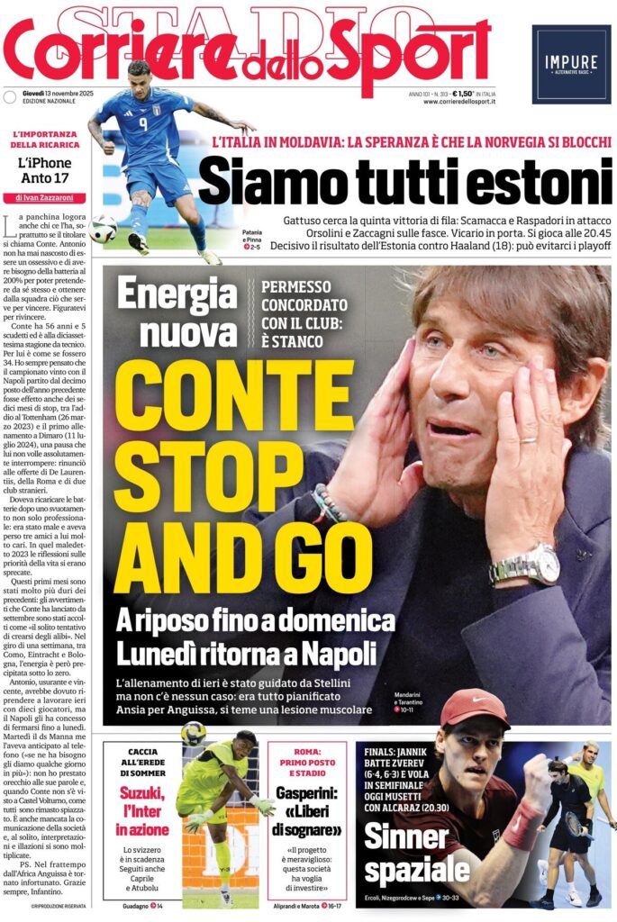 Le prime pagine sportive nazionali - 13 novembre 2025 23 corriere dello sport 021210te9