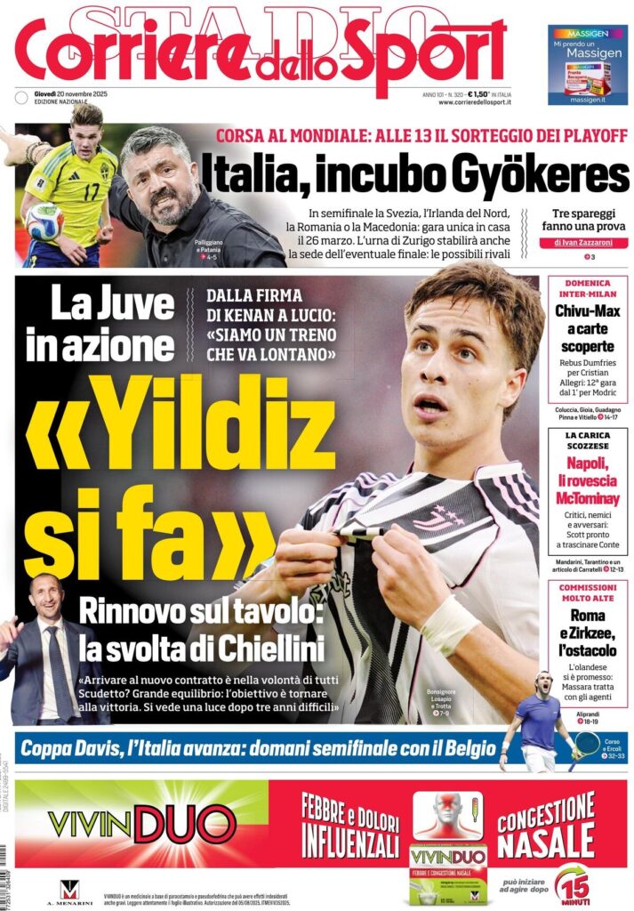 Le prime pagine sportive nazionali – 20 novembre 2025 23 corriere dello sport 021210uf4