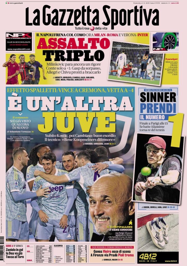 Le prime pagine sportive nazionali - 2 novembre 2025 22 la gazzetta dello sport 060728j8a