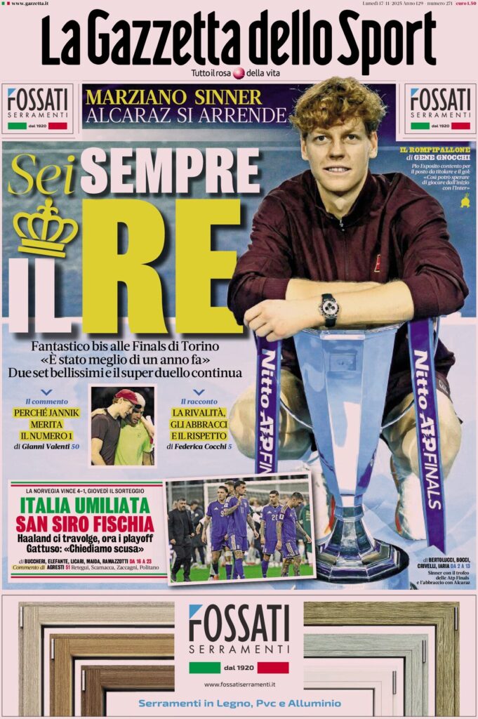 Le prime pagine sportive nazionali - 17 novembre 2025 22 la gazzetta dello sport 0618061yu