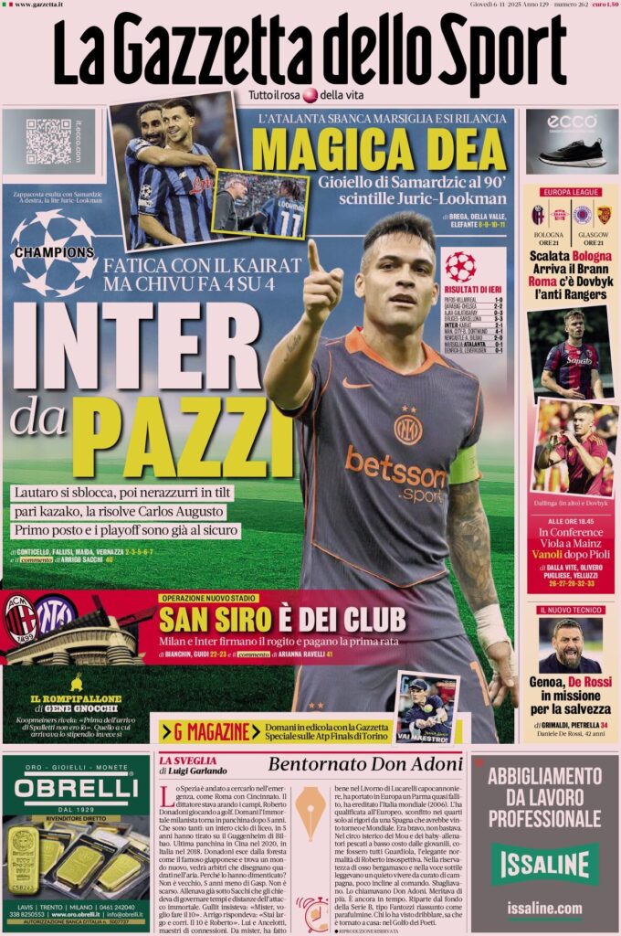 Le prime pagine sportive nazionali - 6 novembre 2025 24 la gazzetta dello sport 071817c9c