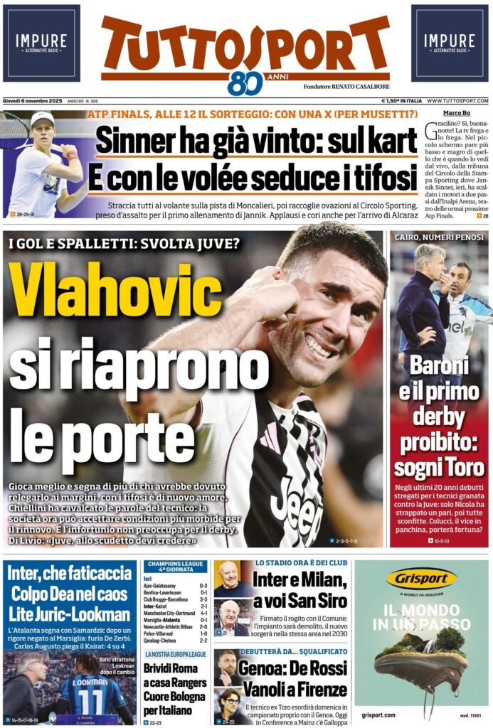 Le prime pagine sportive nazionali - 6 novembre 2025 22 tuttosport 021203fga