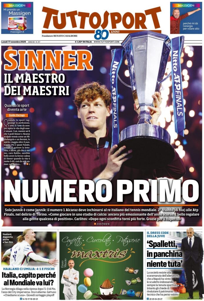 Le prime pagine sportive nazionali - 17 novembre 2025 24 tuttosport 021203juw