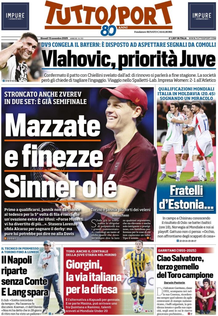 Le prime pagine sportive nazionali - 13 novembre 2025 22 tuttosport 0212043bi