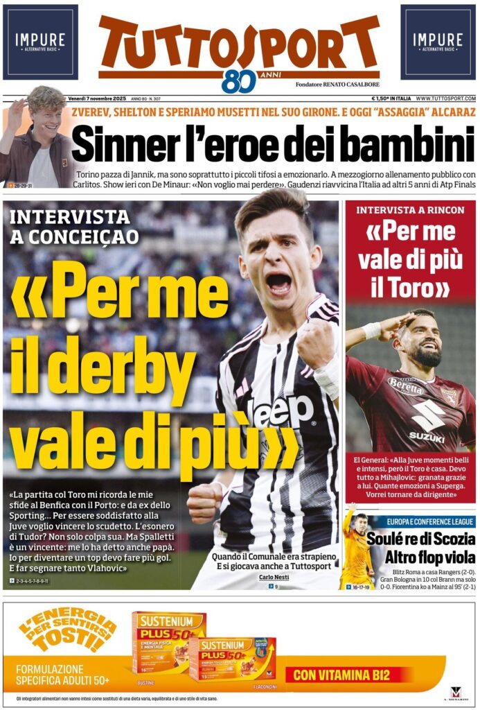 Le prime pagine sportive nazionali - 7 novembre 2025 24 tuttosport 021204nly