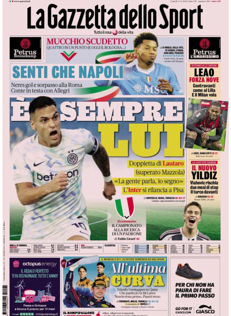Le prime pagine sportive nazionali – 1 dicembre 2025 24 IMG 0635