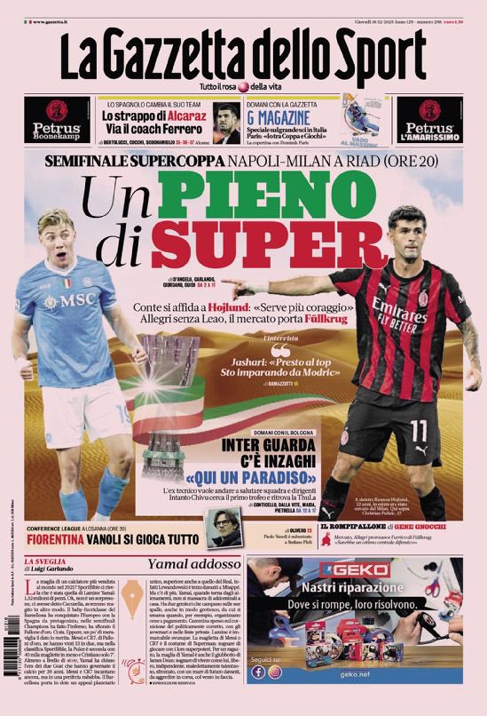 Le prime pagine sportive nazionali – 18 dicembre 2025 24 IMG 0929