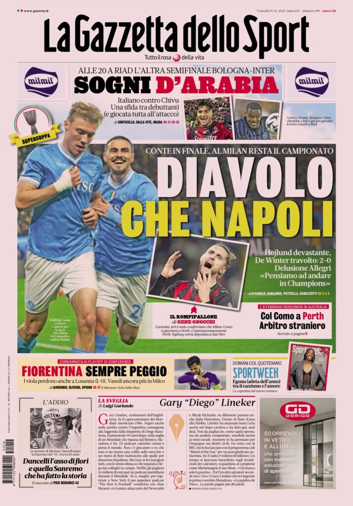 Le prime pagine sportive nazionali – 19 dicembre 2025 24 IMG 0952