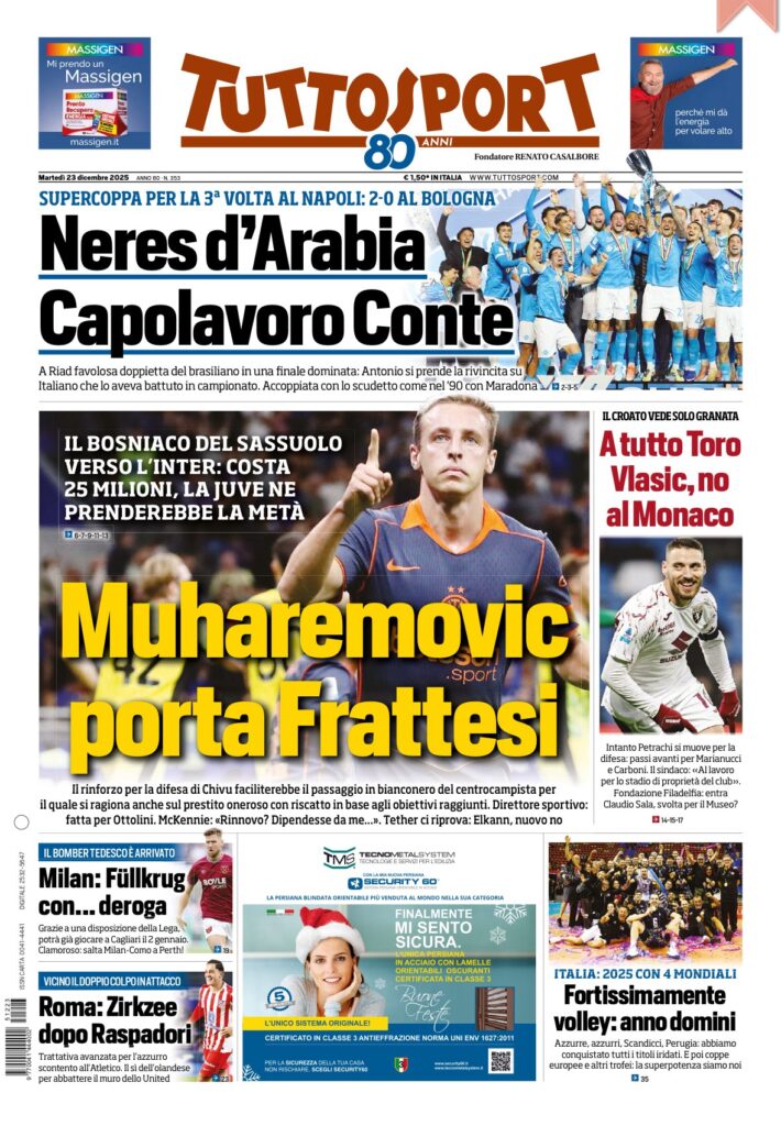 Le prime pagine sportive nazionali – 23 dicembre 2025 22 IMG 1020