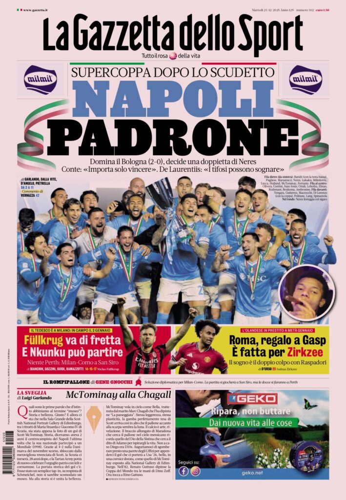 Le prime pagine sportive nazionali – 23 dicembre 2025 24 IMG 1022