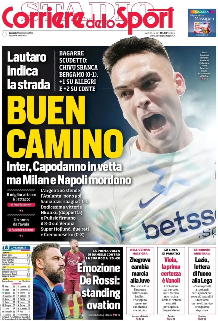 Le prime pagine dei giornali - 29 dicembre 2025 22 corriere dello sport 020312boo9zgj