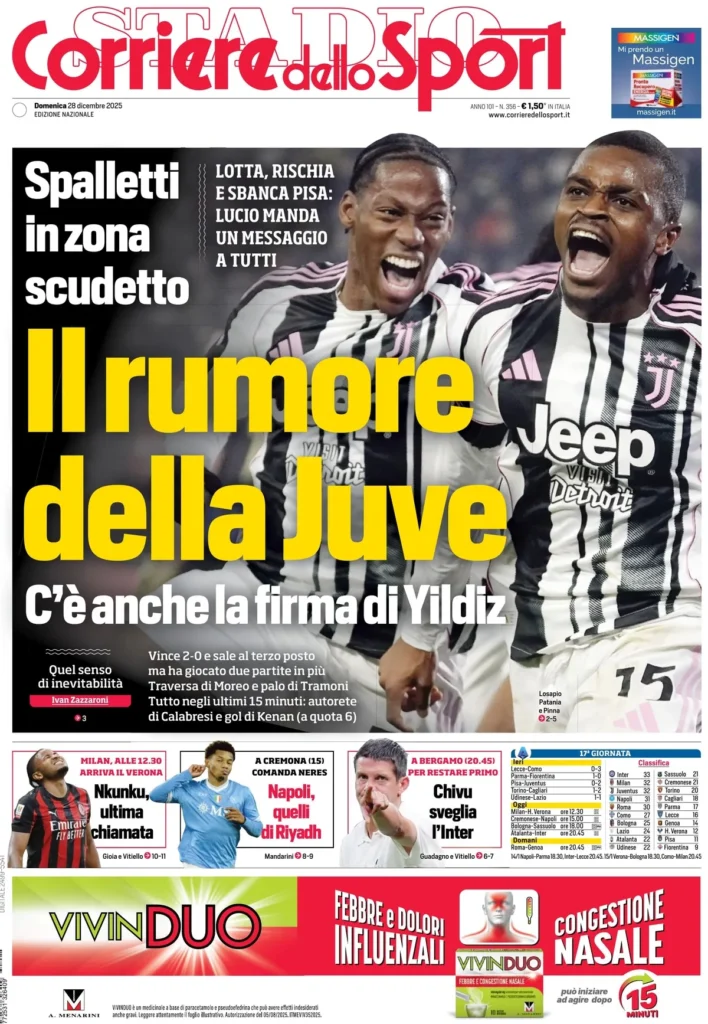 Le prime pagine dei giornali - 28 dicembre 2025 24 corriere dello sport 020549ni4cb7s