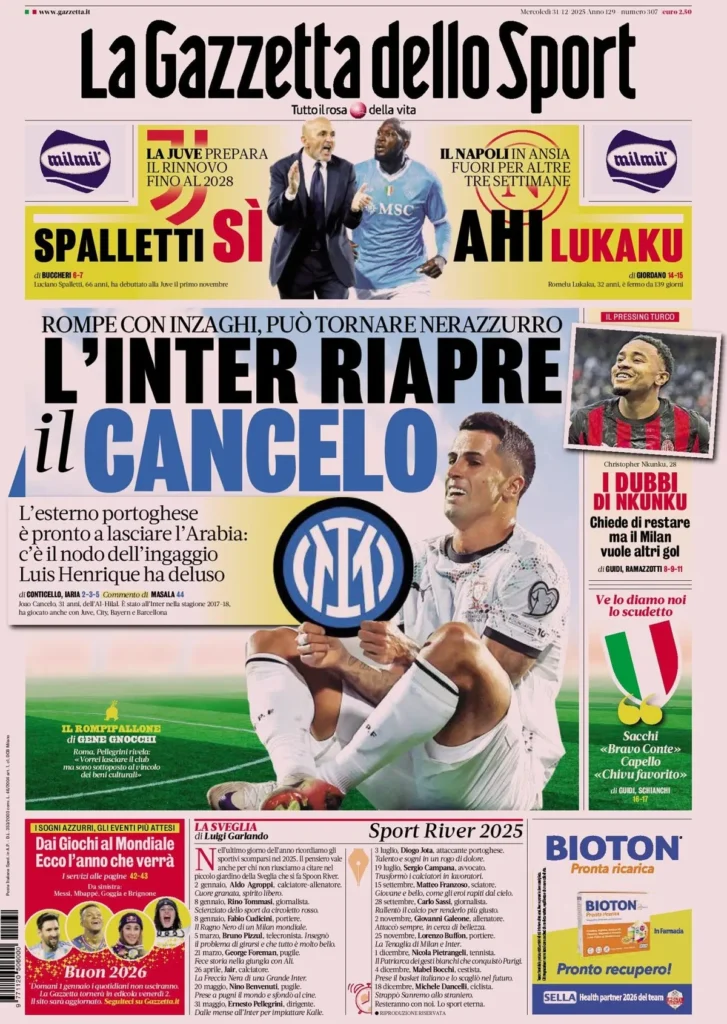 Le prime pagine dei giornali - 31 dicembre 2025 22 la gazzetta dello sport 031703ndb7qzf 1