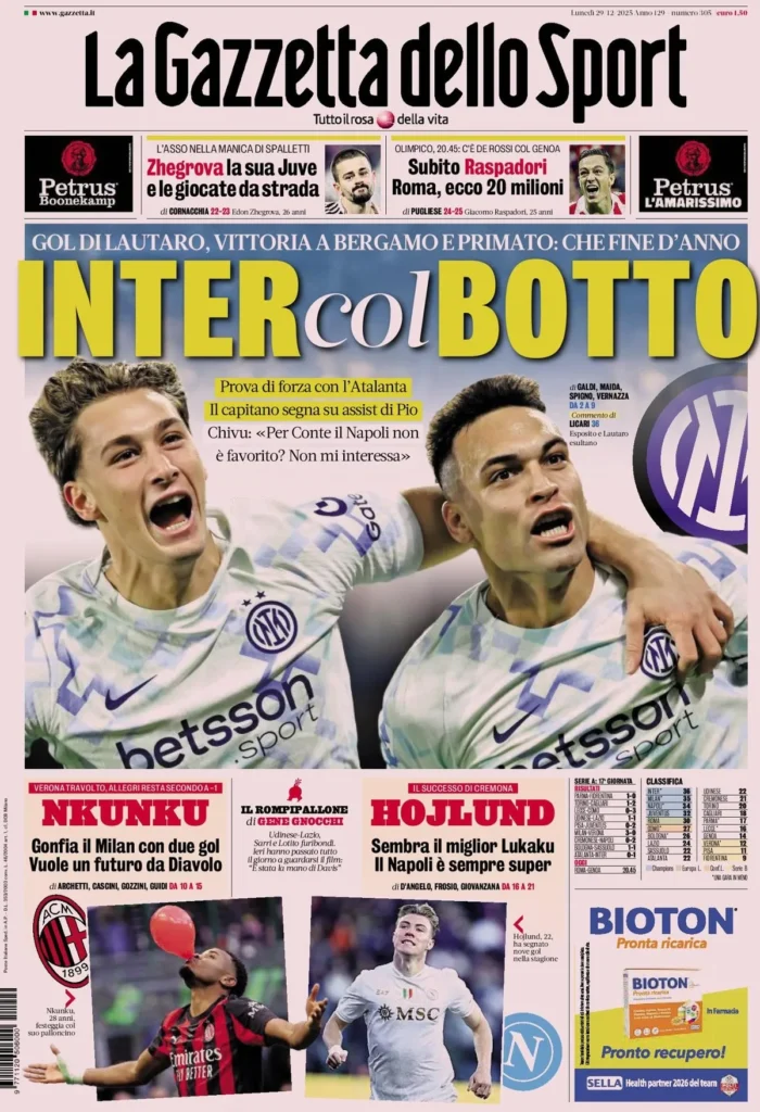 Le prime pagine dei giornali - 29 dicembre 2025 24 la gazzetta dello sport 031820qtx9n8a