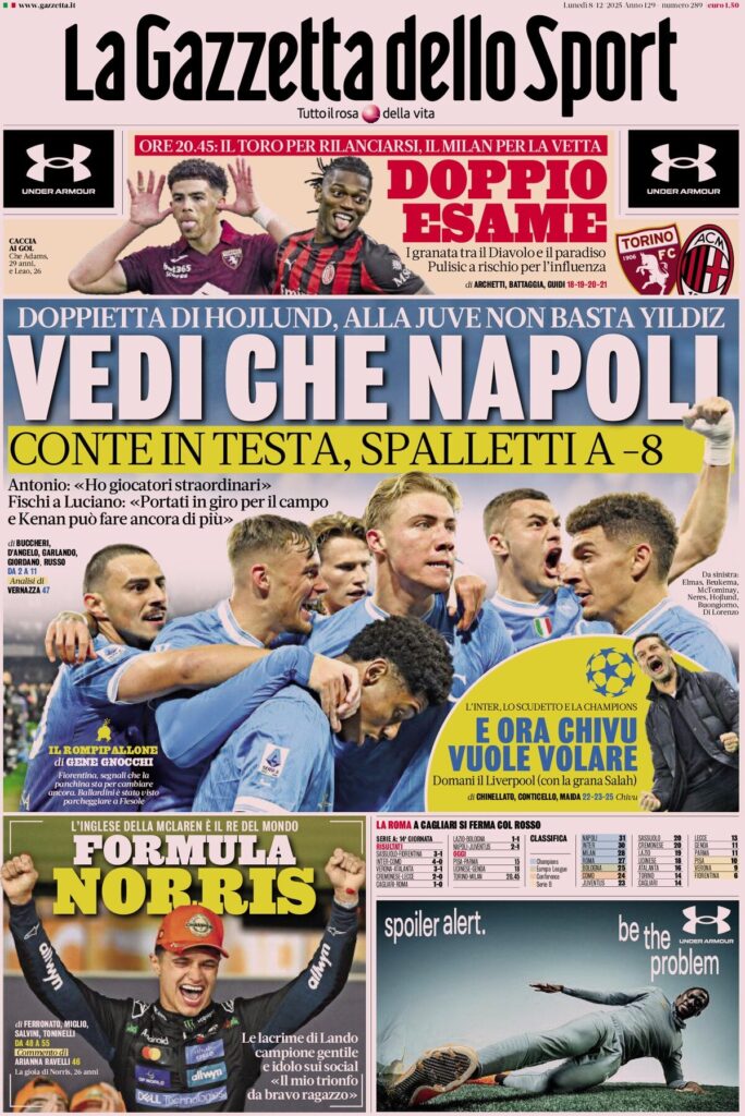 Le prime pagine sportive nazionali – 8 dicembre 2025 24 la gazzetta dello sport 062918b54