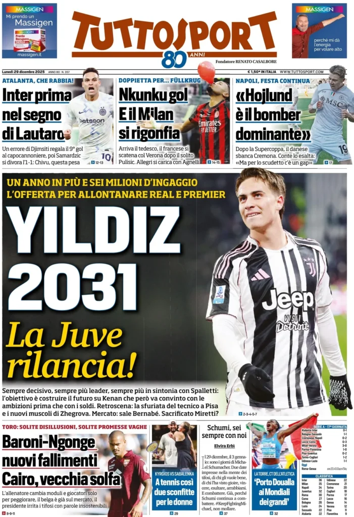 Le prime pagine dei giornali - 29 dicembre 2025 23 tuttosport 020304yxg3m91