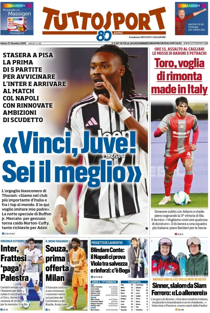 Le prime pagine sportive nazionali – 27 dicembre 2025 23 tuttosport 0205450tm6haf