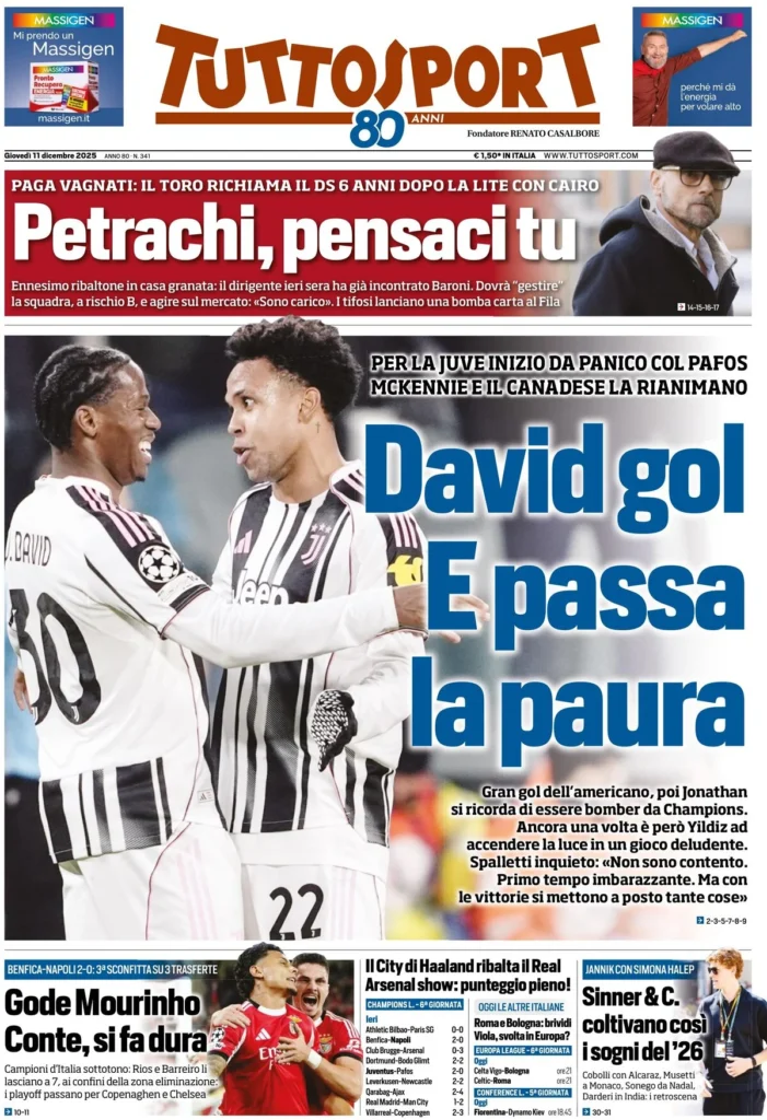 Le prime pagine sportive nazionali – 11 dicembre 2025 24 tuttosport 020545s44