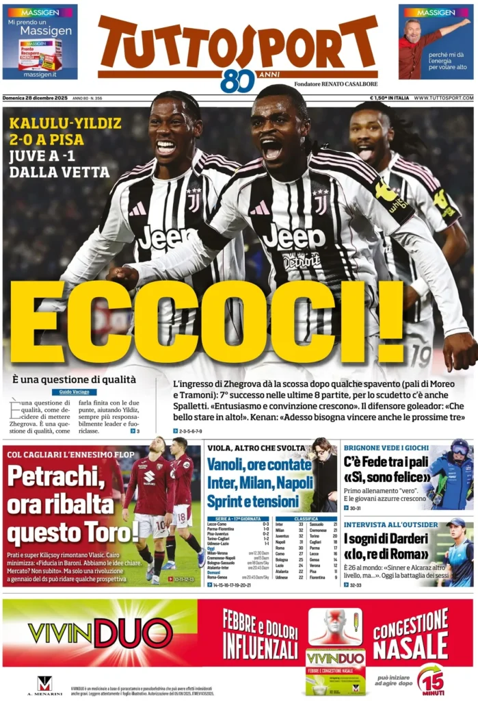 Le prime pagine dei giornali - 28 dicembre 2025 23 tuttosport 020555ctr23iy