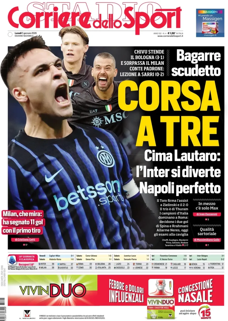 Rassegna stampa Lazio: prime pagine quotidiani sportivi - 5 gennaio 2026 23 corriere dello sport 020309kajeahu
