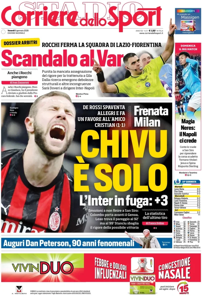 Rassegna stampa Lazio: prime pagine quotidiani sportivi - 9 gennaio 2026 23 corriere dello sport 020416hge80w7