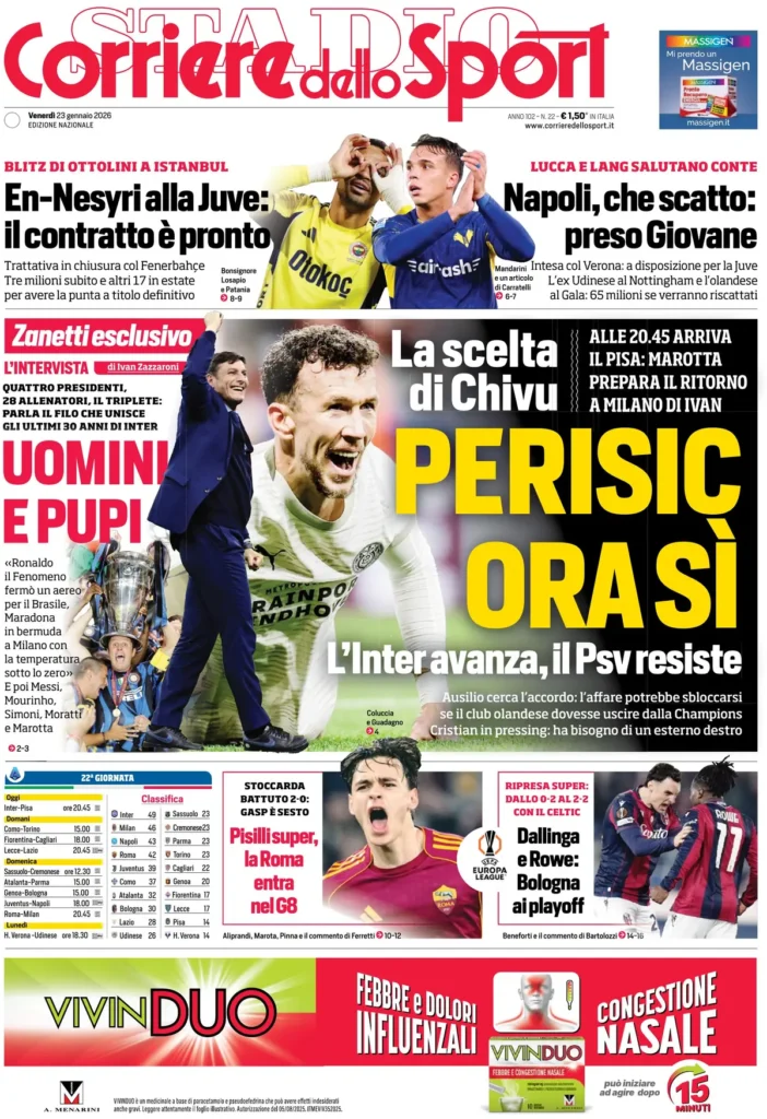 Le prime pagine dei principali quotidiani sportivi – 23 gennaio 23 corriere dello sport 0204311au43d0