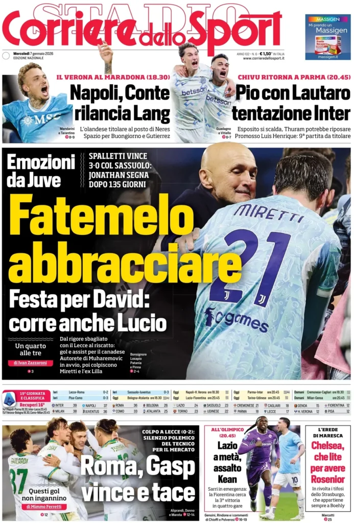 Rassegna stampa Lazio: prime pagine quotidiani sportivi - 7 gennaio 2026 23 corriere dello sport 020442rjt1sfl