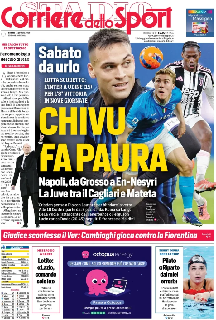 Rassegna stampa Lazio: prime pagine quotidiani sportivi - 17 gennaio 2026 23 corriere dello sport 020934sic8x8h