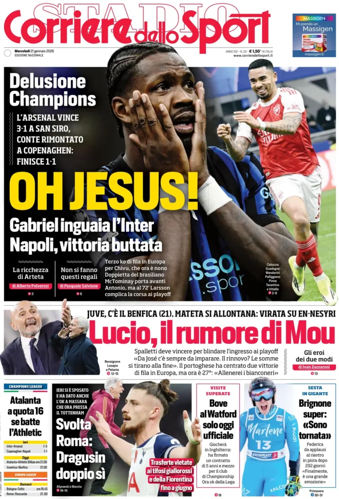 Le prime pagine dei principali quotidiani sportivi – 21 gennaio 23 corriere dello sport 021110tjuc70v