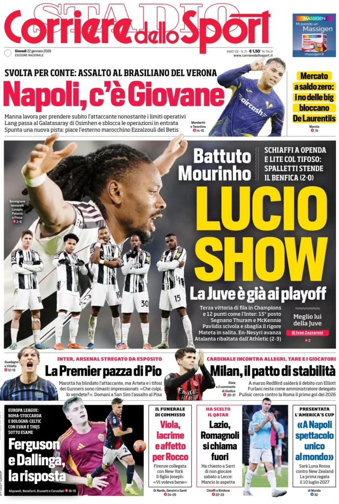 Rassegna stampa Lazio: prime pagine quotidiani sportivi - 22 gennaio 2026 23 corriere dello sport 021319lma8i04