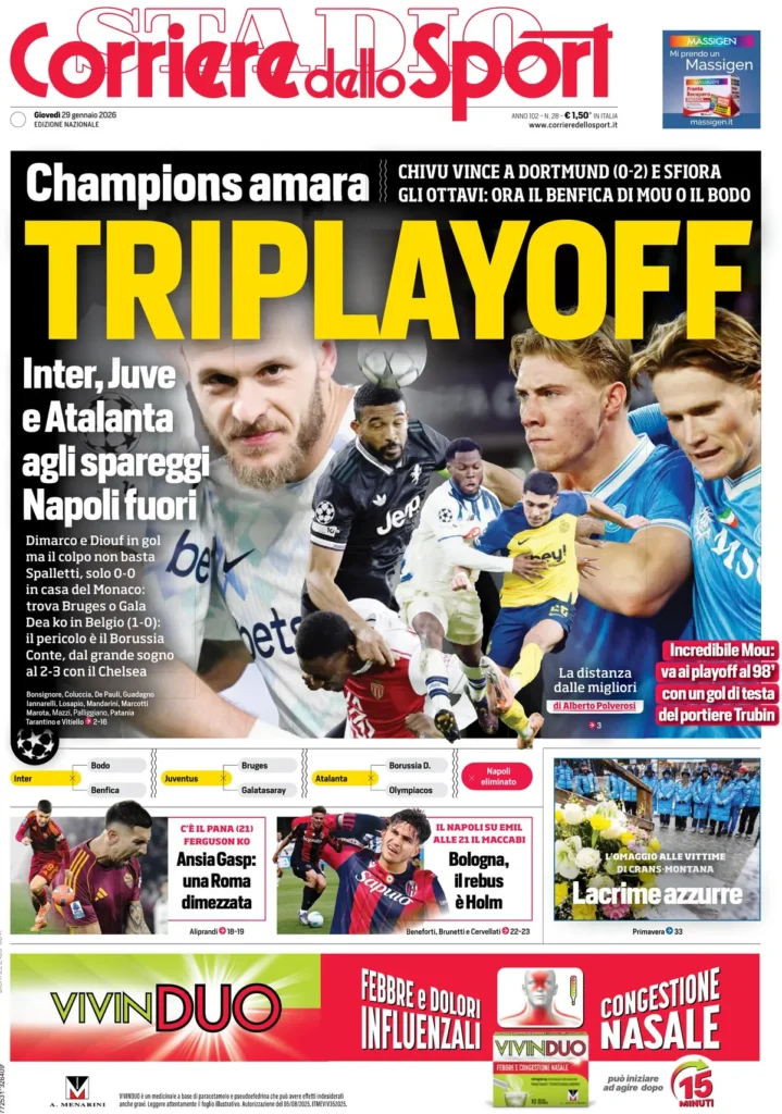Le prime pagine dei principali quotidiani sportivi – 29 gennaio 2026 23 corriere dello sport 021426ca87a7d