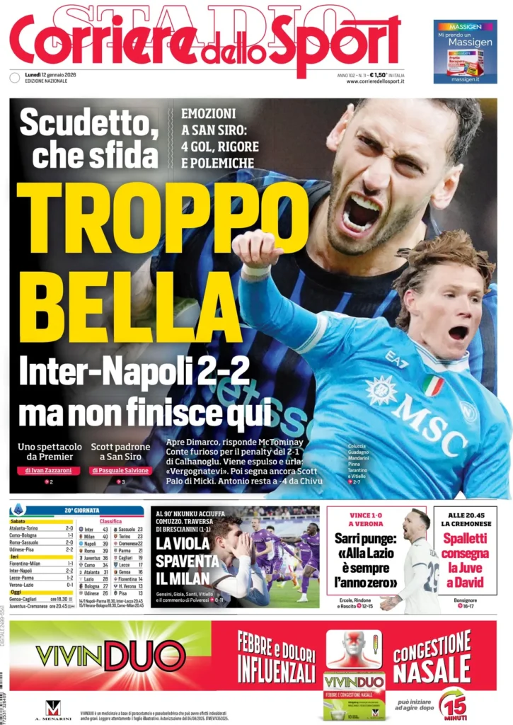 Rassegna stampa Lazio: prime pagine quotidiani sportivi - 12 gennaio 2026 23 corriere dello sport 022114xph1apa