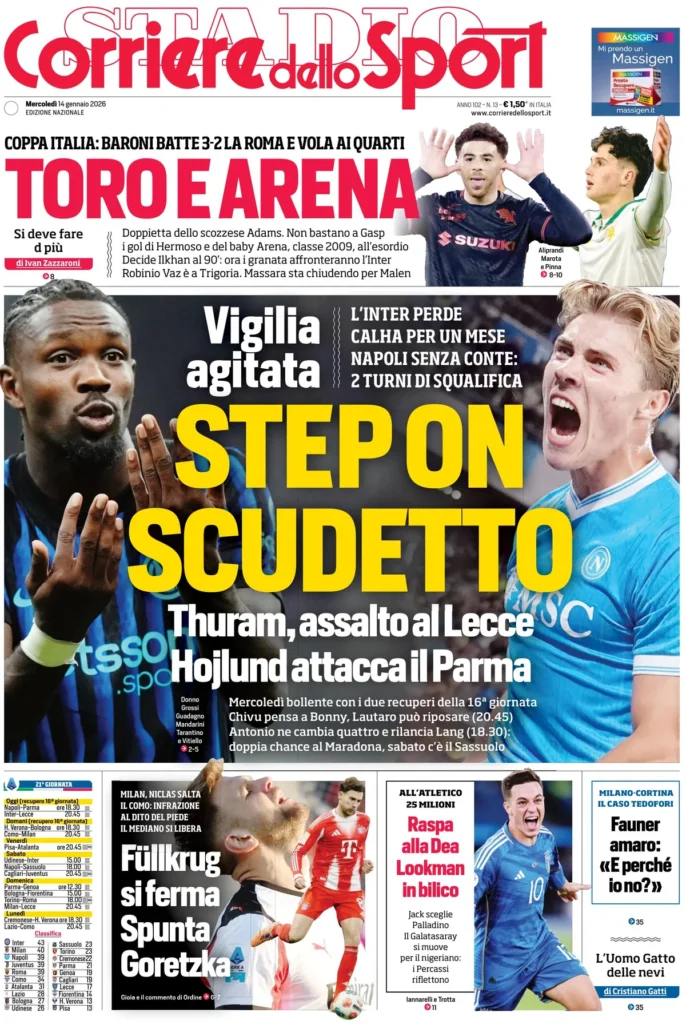 Rassegna stampa Lazio: prime pagine quotidiani sportivi - 14 gennaio 2026 23 corriere dello sport 0248080ba5b0n