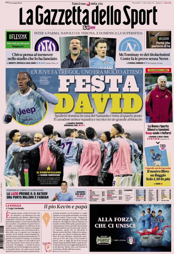Rassegna stampa Lazio: prime pagine quotidiani sportivi - 7 gennaio 2026 24 la gazzetta dello sport 031702a7hgxh9