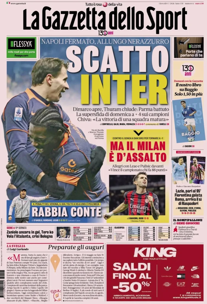 Le prime pagine dei principali quotidiani sportivi – 8 gennaio 22 la gazzetta dello sport 031702diy2vo6