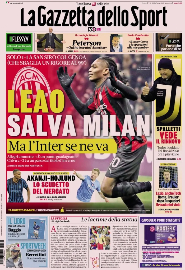 Rassegna stampa Lazio: prime pagine quotidiani sportivi - 9 gennaio 2026 24 la gazzetta dello sport 031702duf4i0l