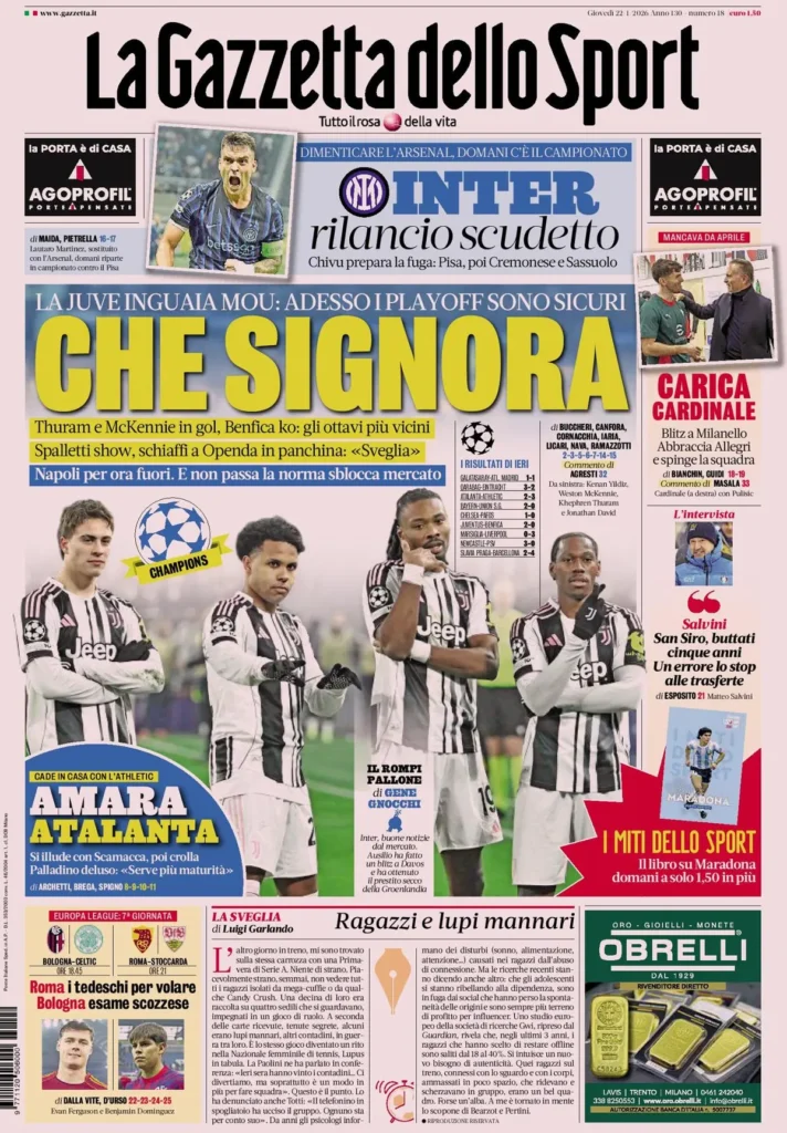 Rassegna stampa Lazio: prime pagine quotidiani sportivi - 22 gennaio 2026 24 la gazzetta dello sport 031703aws7mgq