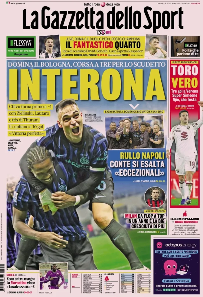 Rassegna stampa Lazio: prime pagine quotidiani sportivi - 5 gennaio 2026 24 la gazzetta dello sport 031703w7j3a1d