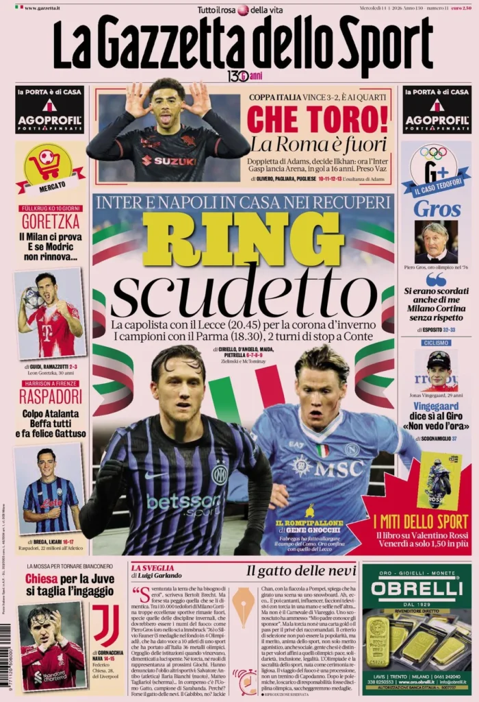Rassegna stampa Lazio: prime pagine quotidiani sportivi - 14 gennaio 2026 24 la gazzetta dello sport 031704m7q6c66