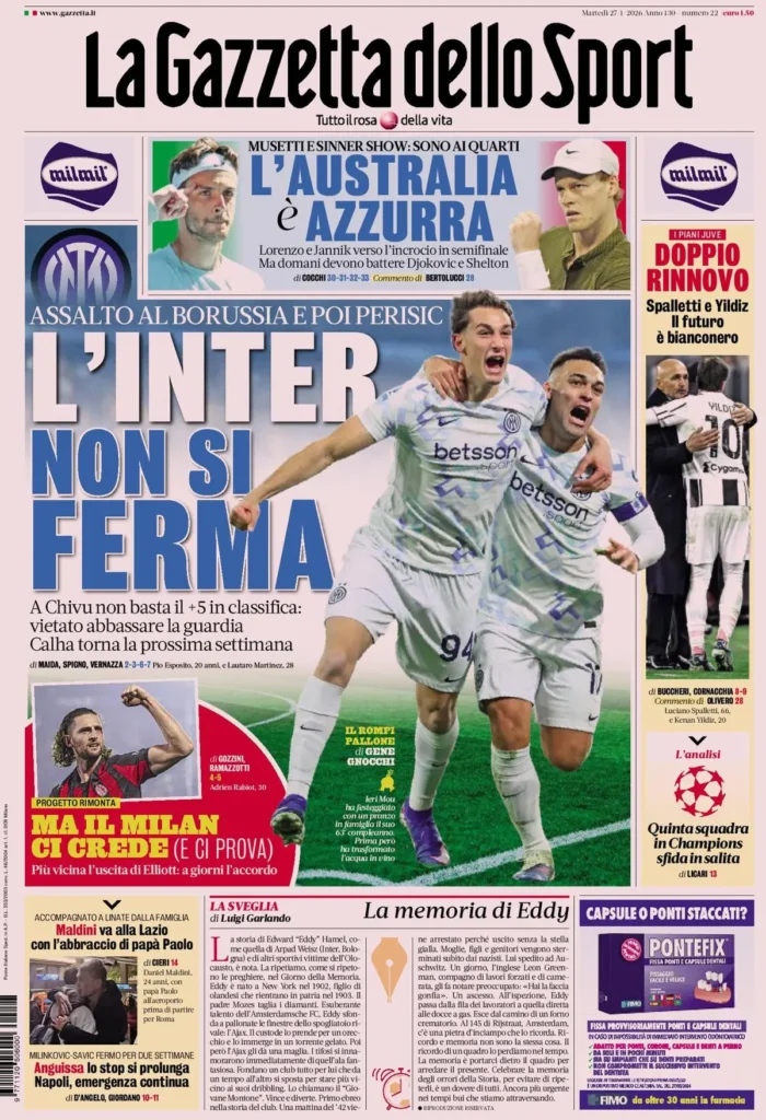 Rassegna stampa Lazio: prime pagine quotidiani sportivi - 27 gennaio 2026 24 la gazzetta dello sport 0318037obcpkg