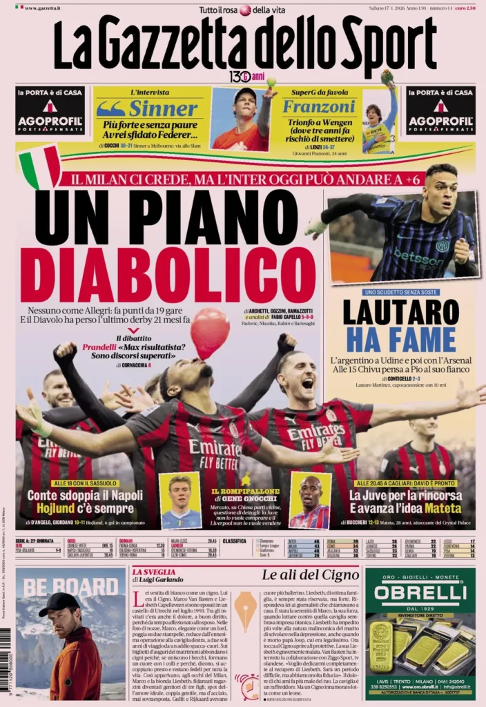Rassegna stampa Lazio: prime pagine quotidiani sportivi - 17 gennaio 2026 24 la gazzetta dello sport 031803eck5js7