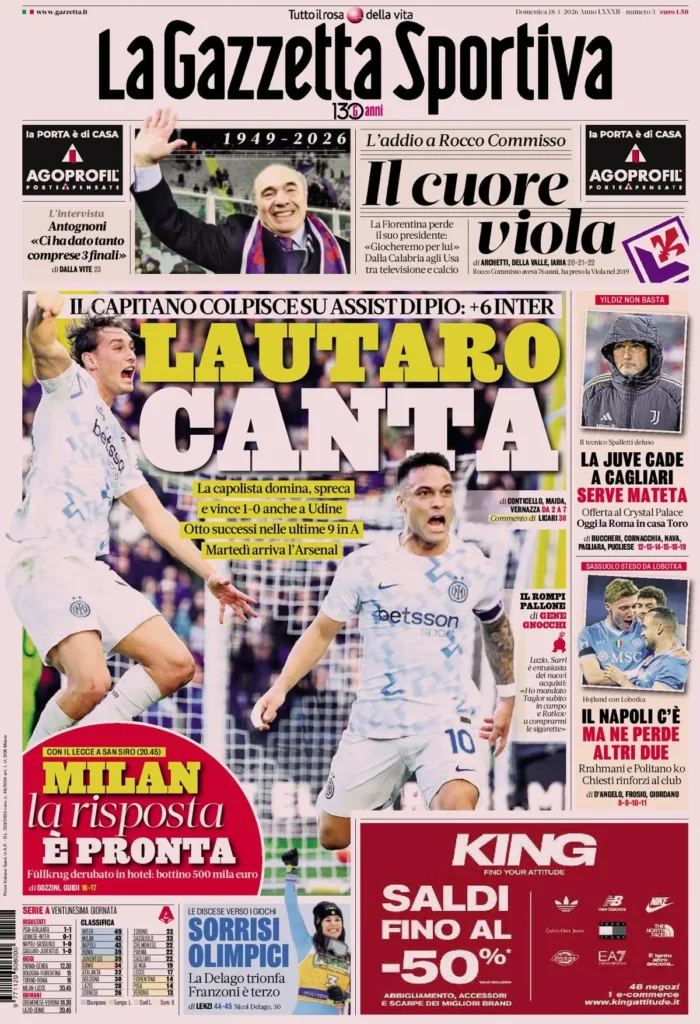 Rassegna stampa Lazio: prime pagine quotidiani sportivi - 18 gennaio 2026 24 la gazzetta dello sport 032407rng13ok