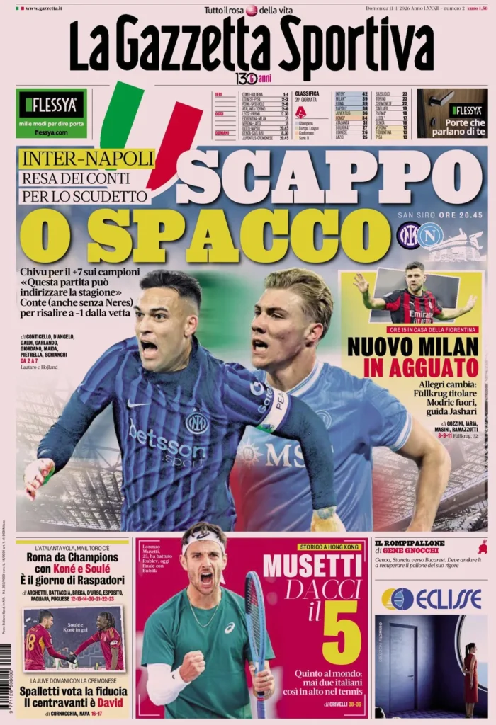 Le prime pagine dei principali quotidiani sportivi – 11 gennaio 22 la gazzetta dello sport 03251779ydukv