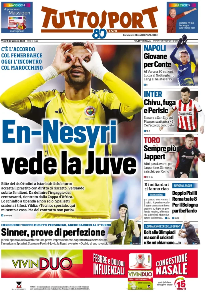 Le prime pagine dei principali quotidiani sportivi – 23 gennaio 24 tuttosport 020357pxa3zfo