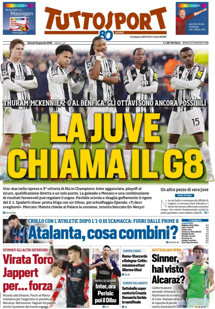 Rassegna stampa Lazio: prime pagine quotidiani sportivi - 22 gennaio 2026 22 tuttosport 020432bxdcw3e