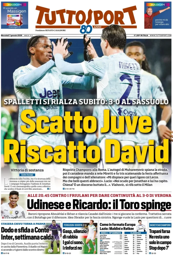Rassegna stampa Lazio: prime pagine quotidiani sportivi - 7 gennaio 2026 22 tuttosport 0204486ou85rf