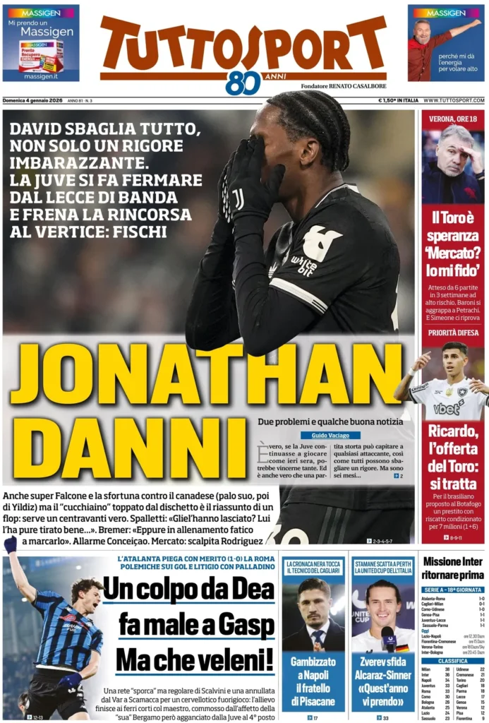 Le prime pagine dei quotidiani sportivi - 4 gennaio 2026 24 tuttosport 020453yj11fae